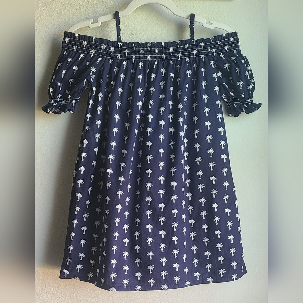 Gymboree - Girl's Navy White Palm Tree Themed Dress, Sz 8